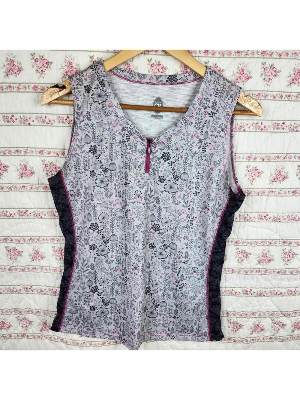 Club Ride Women's Cycling Floral Print Tank Top Sleeveless Half Zip Athletic L